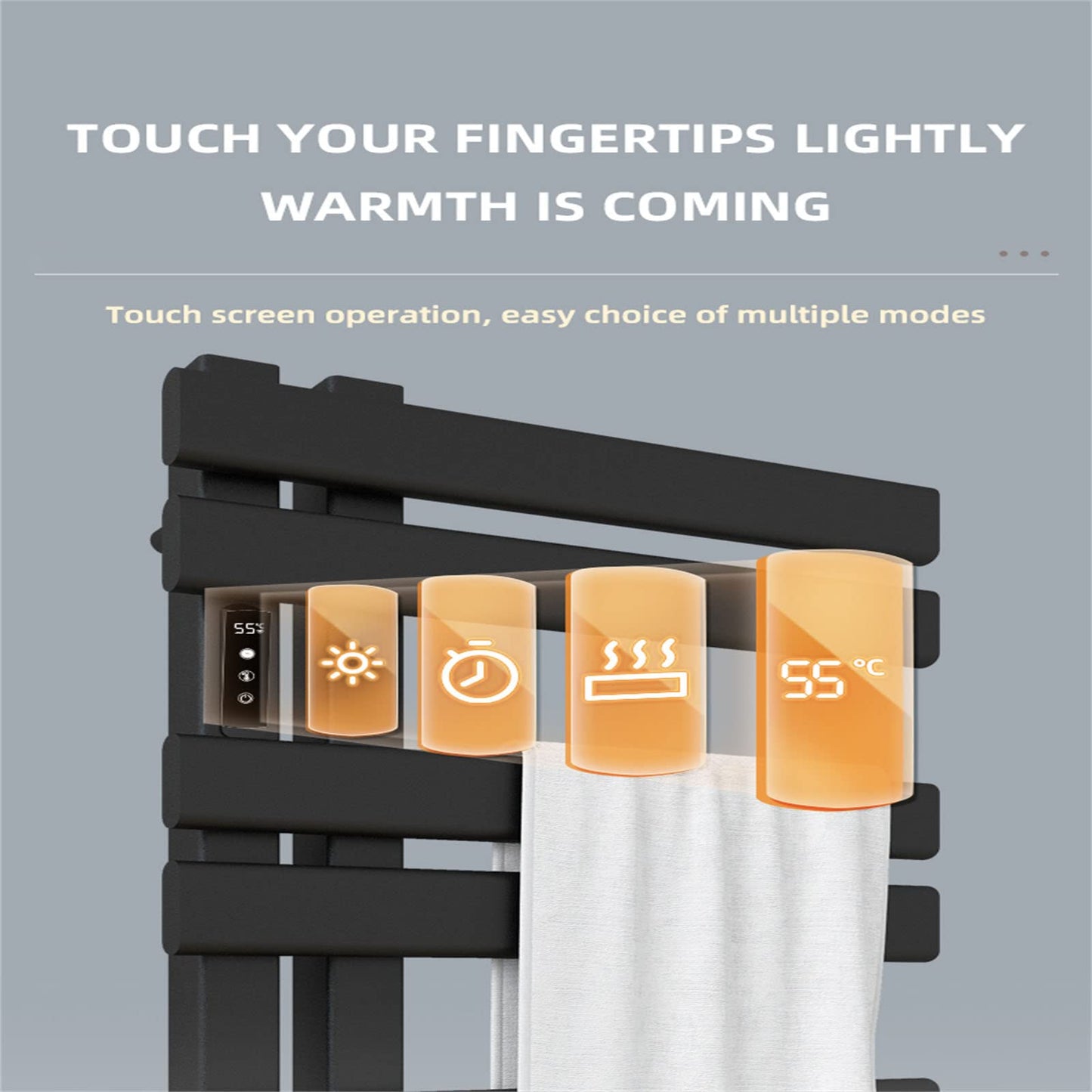 Electric towel radiator bathroom radiator Electric 450x720mm 235W with thermostat LCD touch display, anthracite, IP45 waterproof radiator Energy-saving - Black||Upper Left Line