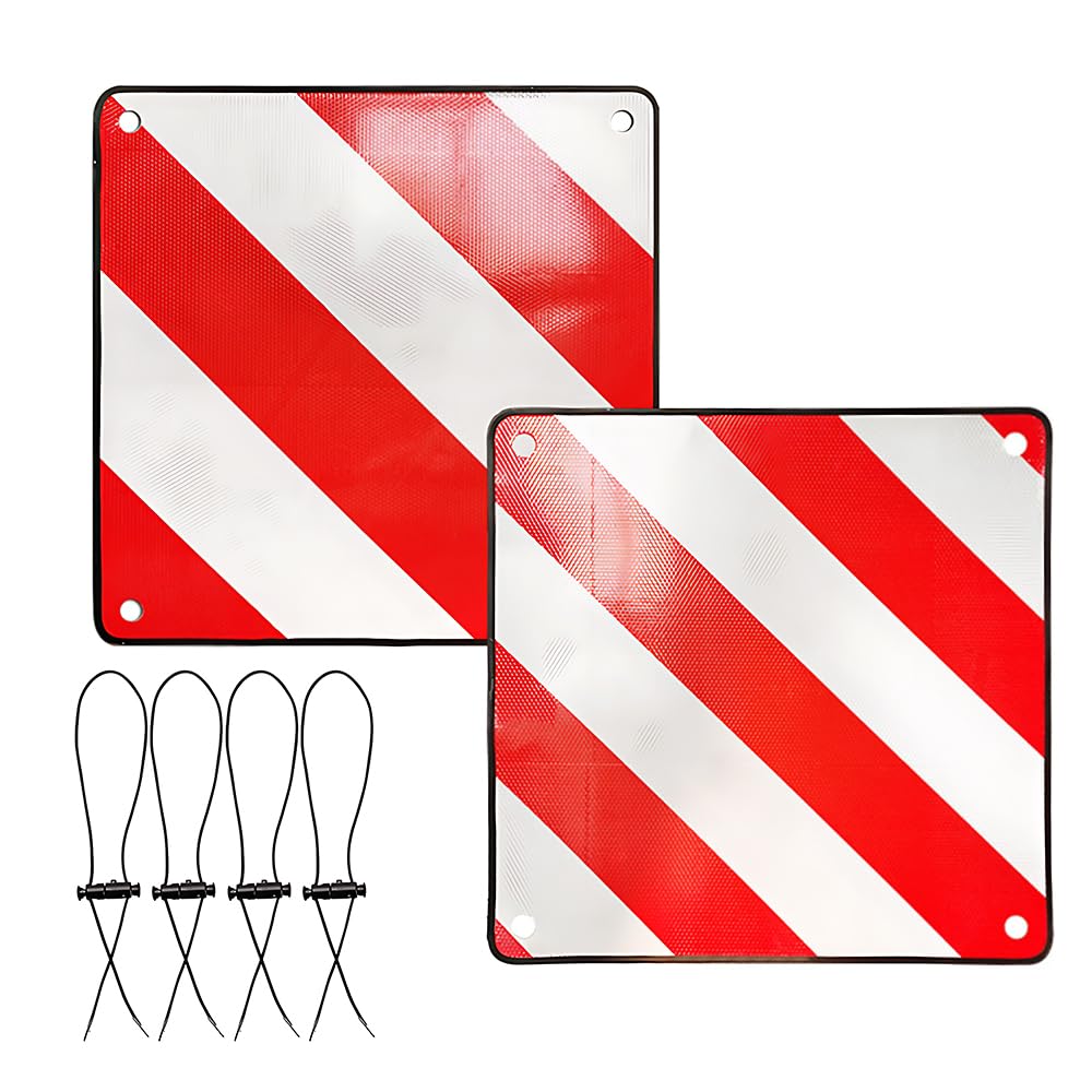 HOVCEH 2in1 warning sign Italy and Spain, 50 x 50 cm warning sign for bike carriers made of aluminum with 4 tension ropes. Warning sign for bike carriers in Italy for motorhomes, bike carriers, caravans, rear carriers.
