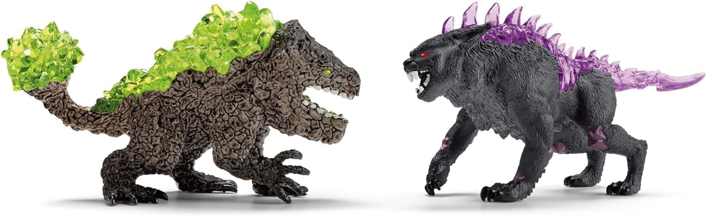 Creepy Eldrador Creatures | Shadow Lynx vs. Rock Crusher 70827 | schleich Eldrador set with crystal elements | imaginative toy | monster action figures for kids 7+ | 2 pieces