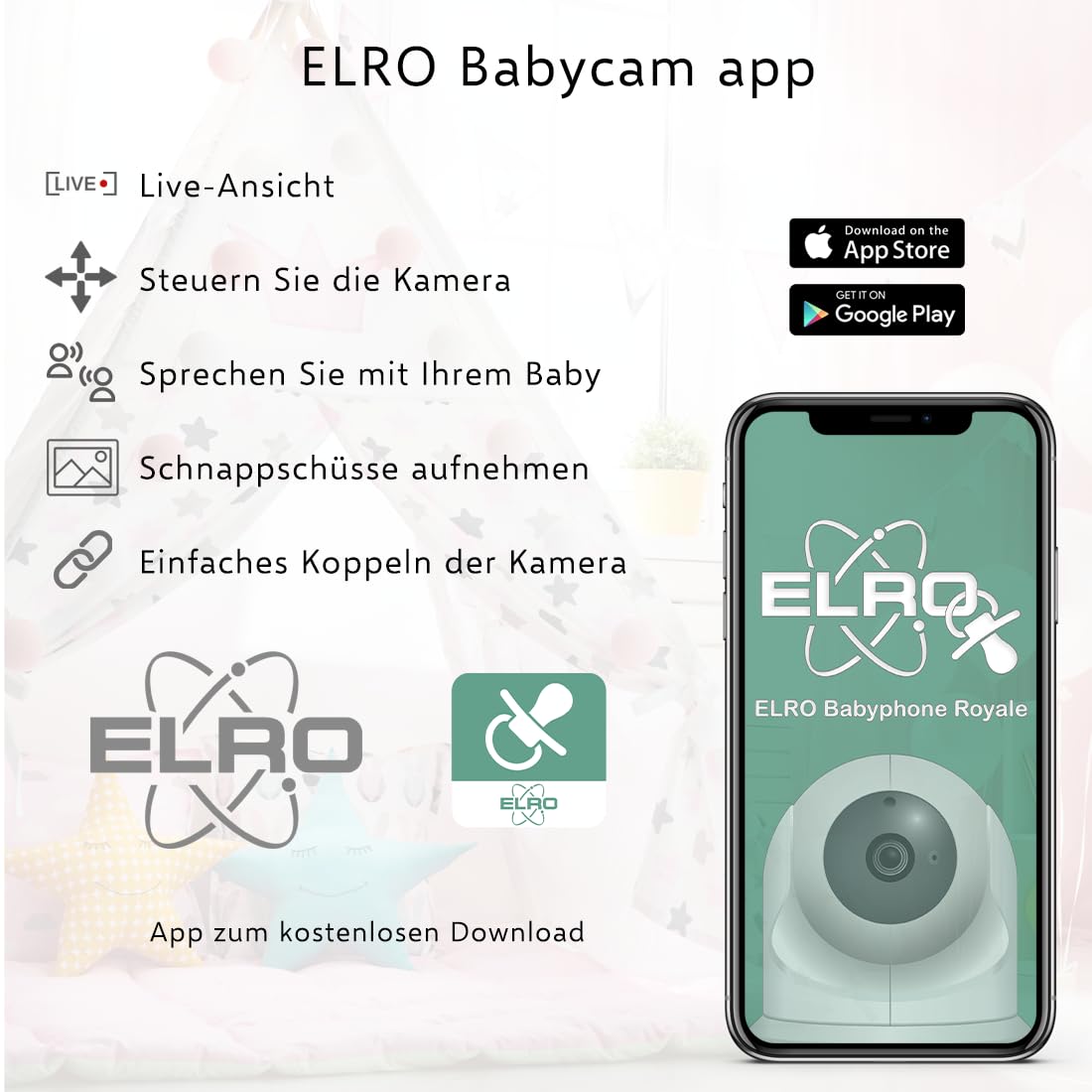 ELRO BC4000 Baby Monitor Royale Full HD baby monitor with 12.7 cm touchscreen and app