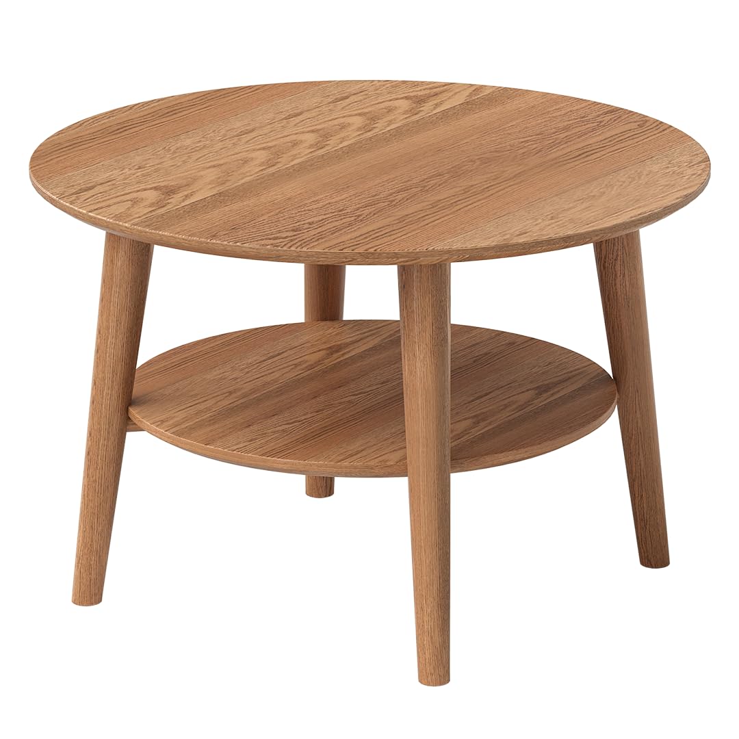 Skølm Mjölnir coffee table round - living room table wood - high-quality side table for living room - coffee table made of solid oak wood, dark oiled natural - sofa table with shelf - coffee table Ø70 cm.