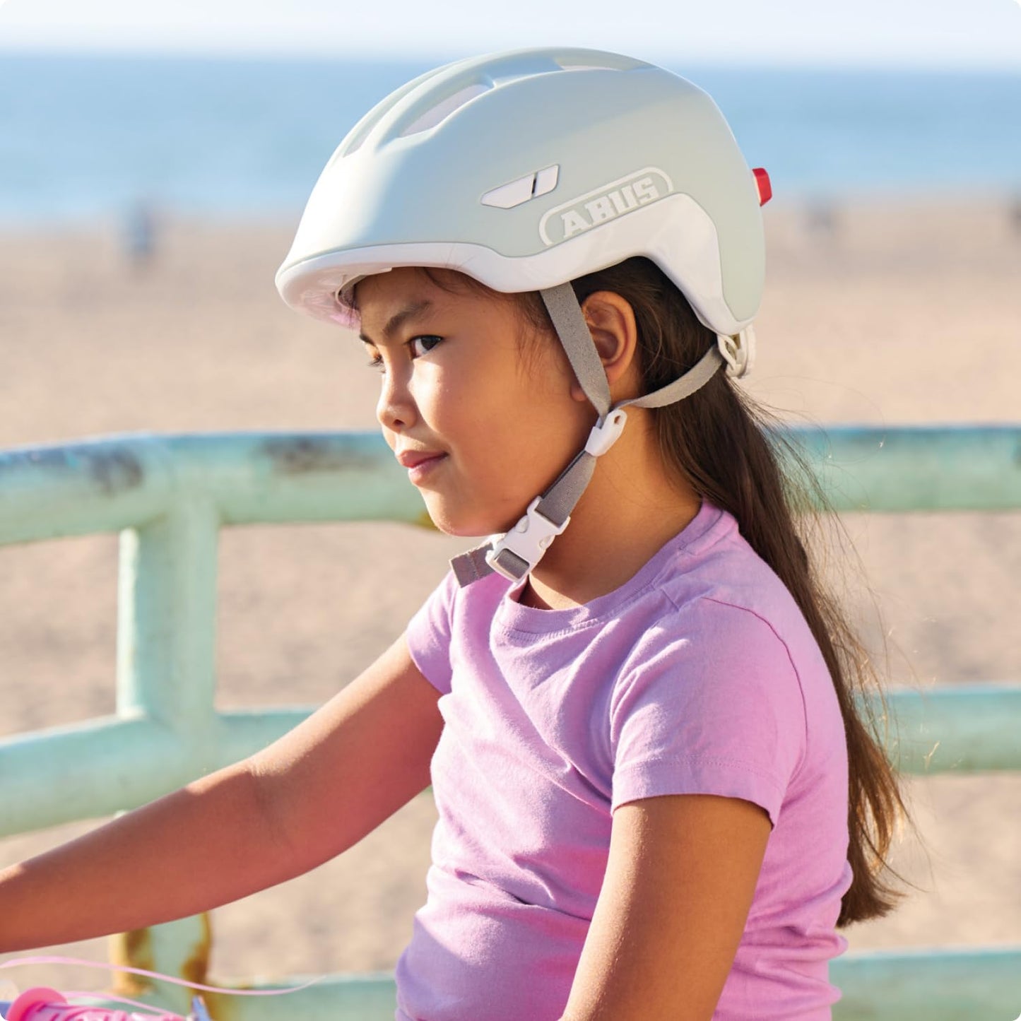 ABUS children's helmet Smiley 3.0 ACE LED - bicycle helmet with light - deep fit & space for a ponytail - for girls and boys - Pure Rose, size S