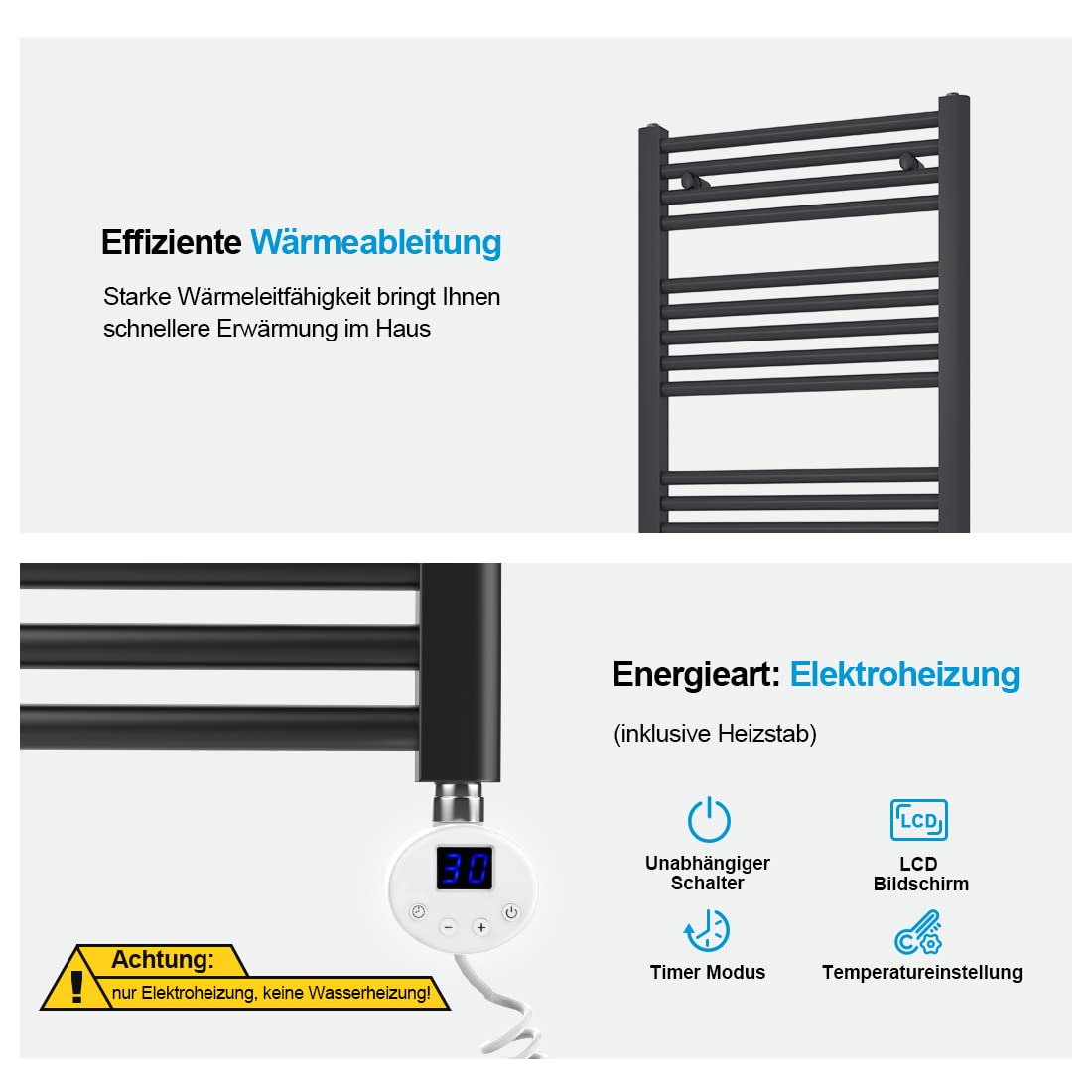Heilmetz electric bathroom radiator 120x60cm towel warmer with digital thermostat towel dryer panel anthracite 600W