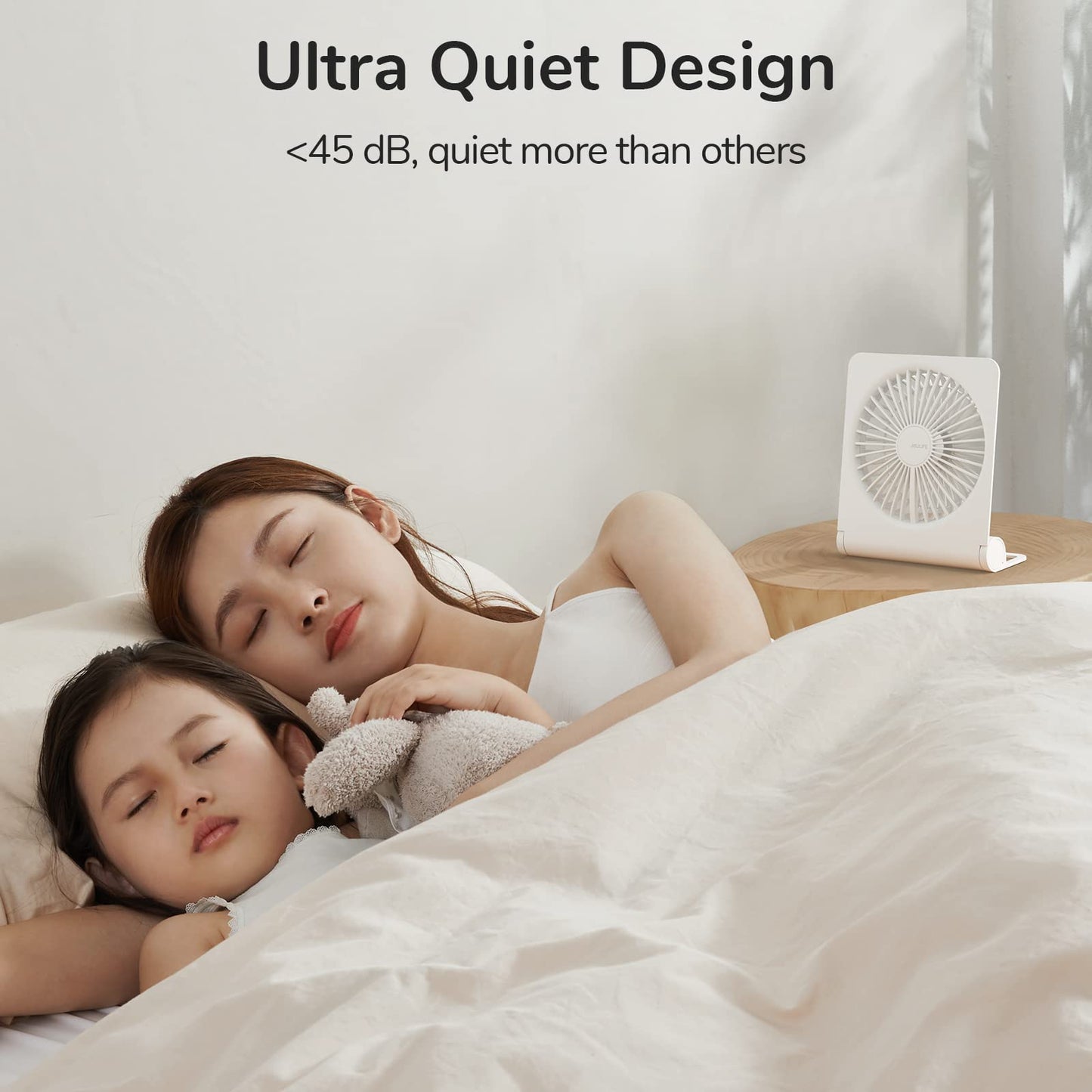 JISULIFE Small Desk Fan, Mini Portable Rechargeable USB Small Fan, 160° Foldable with 4500mAh, Extremely Quiet, 4 Speeds Desk Fan for Office, Home, Camping-White