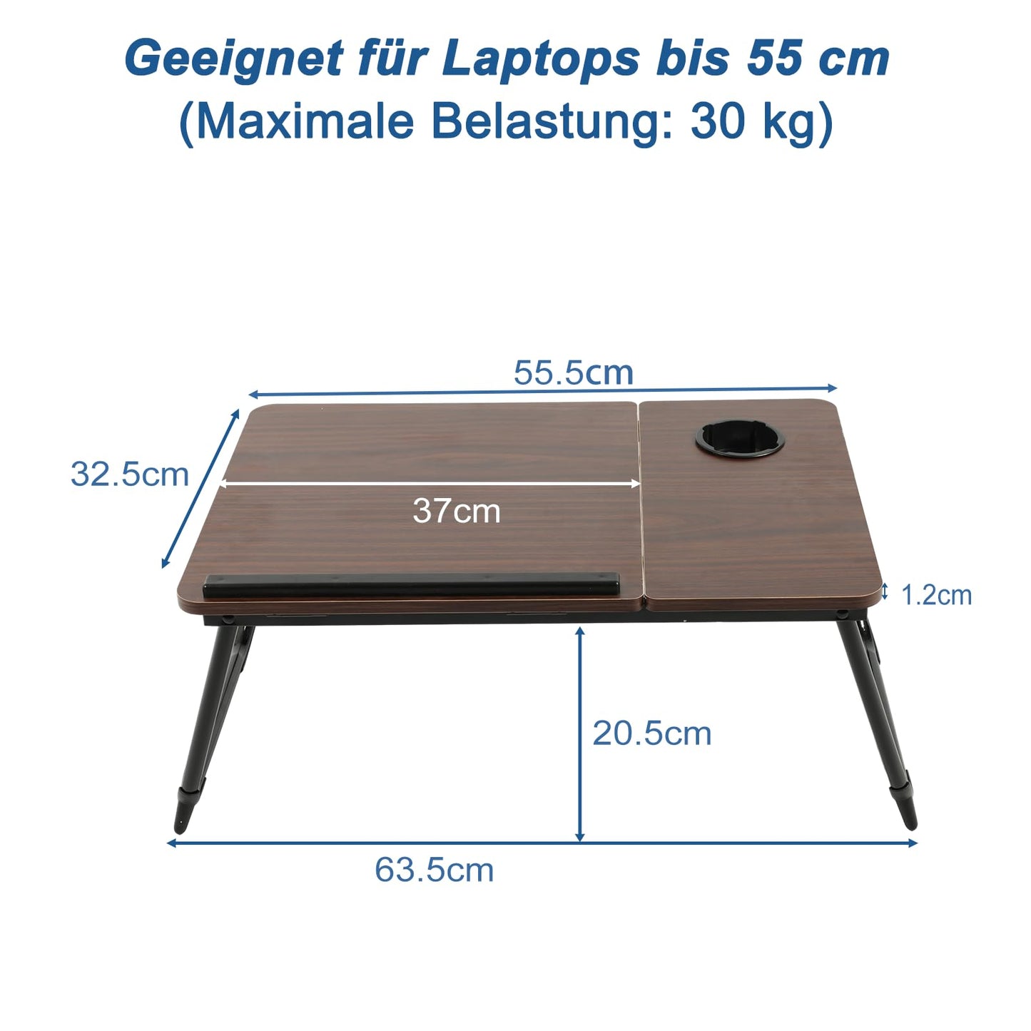 Laptop table for bed, EDWINENE bed tray Foldable Adjustable Laptop Table for Couch, Laptop Bed Desk with Drink Holder, Folding Table for Working Studying Reading Eating (Brown)