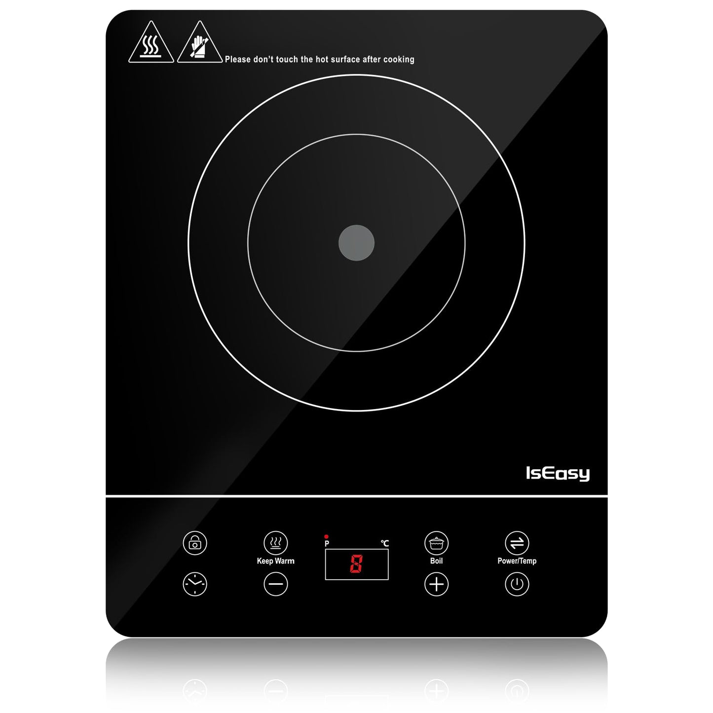 IsEasy Induction Cooktop 1 Plate, Single Induction Hot Plate 2100W, 9 Power Levels, 9 Temperature Settings, 28cm Induction Cooktop with 8-Hour Timer, Child Lock, Black, 220-240V.