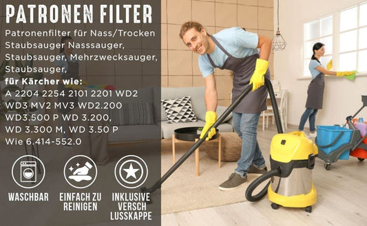 5 paper filter bags like 6.959-130.0 + cartridge filter like 6.414-552.0 + closure 4.075-012.0 suitable for KÄRCHER WD2 WD3 MV2 MV3 A2054 A2201