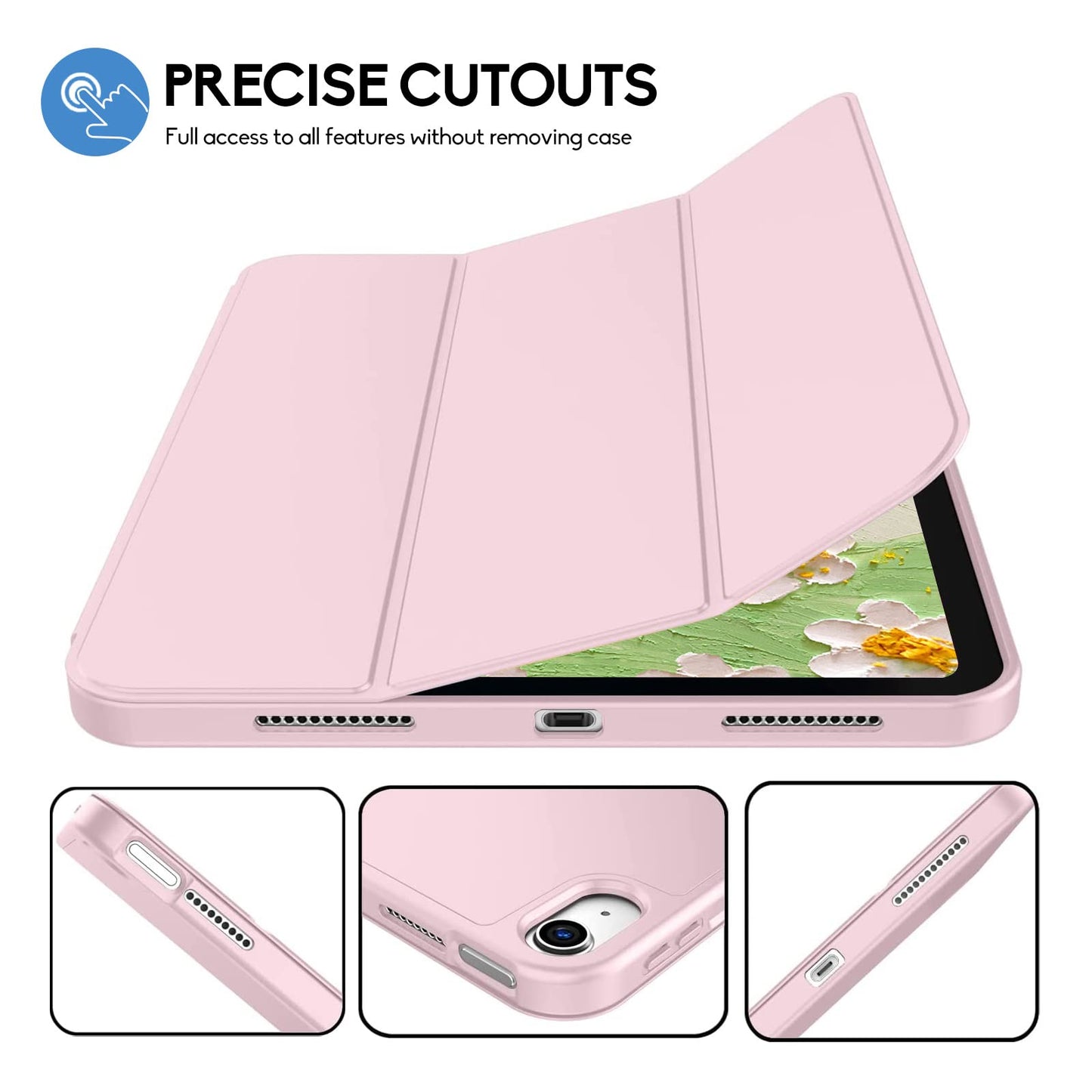 Case for iPad 11th Generation 2025 / iPad 10th Generation 2022 (10.9/11 inch) with Pencil Holder, Trifold Stand, Auto Sleep/Wake, Flexible TPU Back, Protective Cover for 11/10 Gen, Pink
