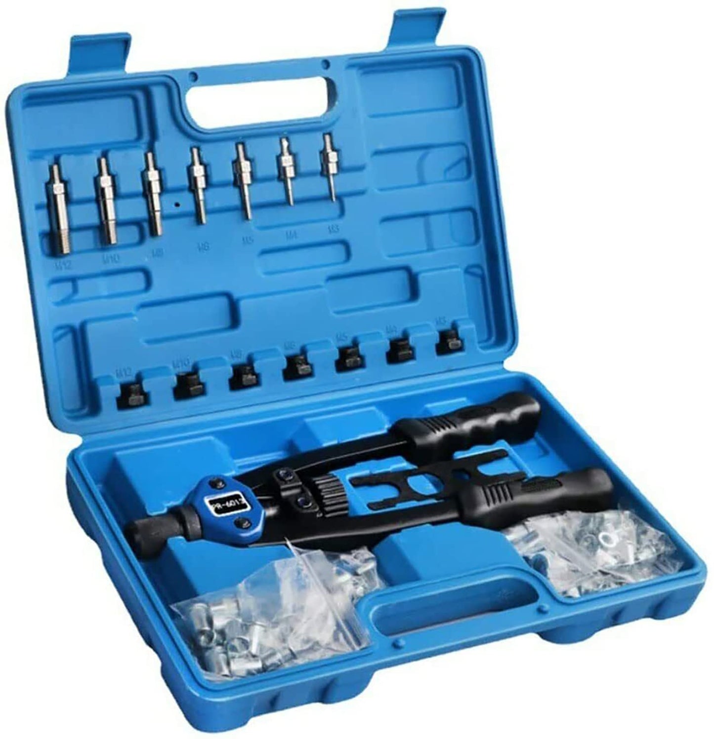 YWHWXB Rivet Nut Tool, 33cm Hand Rivet Nut Setter Kit - 110Pcs Heavy Duty Rivet Nuts M3-M12 and 7 Metric & Inch Mandrels Kits with Rugged Carrying Case