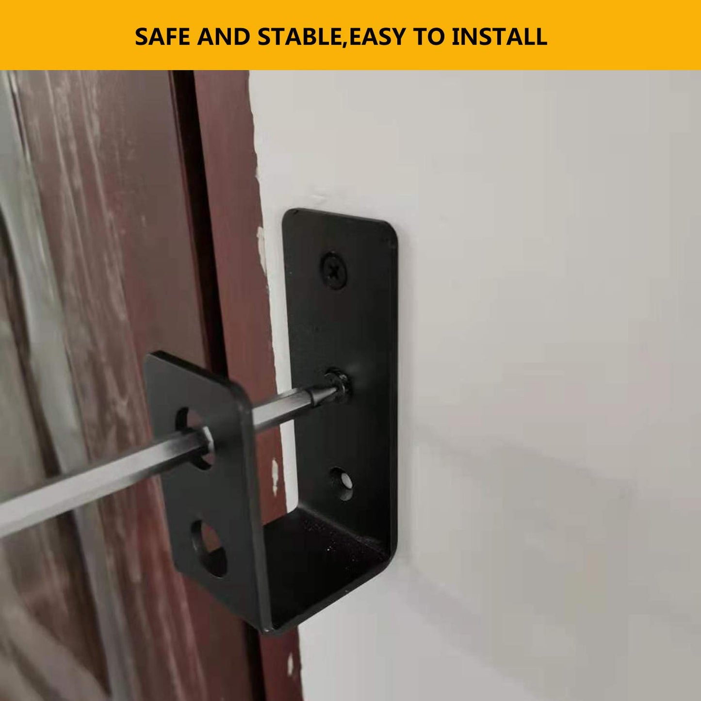 VANROUG 2 x 4 door barricade brackets, 2 pieces, durable steel bar, security door lock holder, for 2 x 4 wood, security U-clamp as door reinforcement.