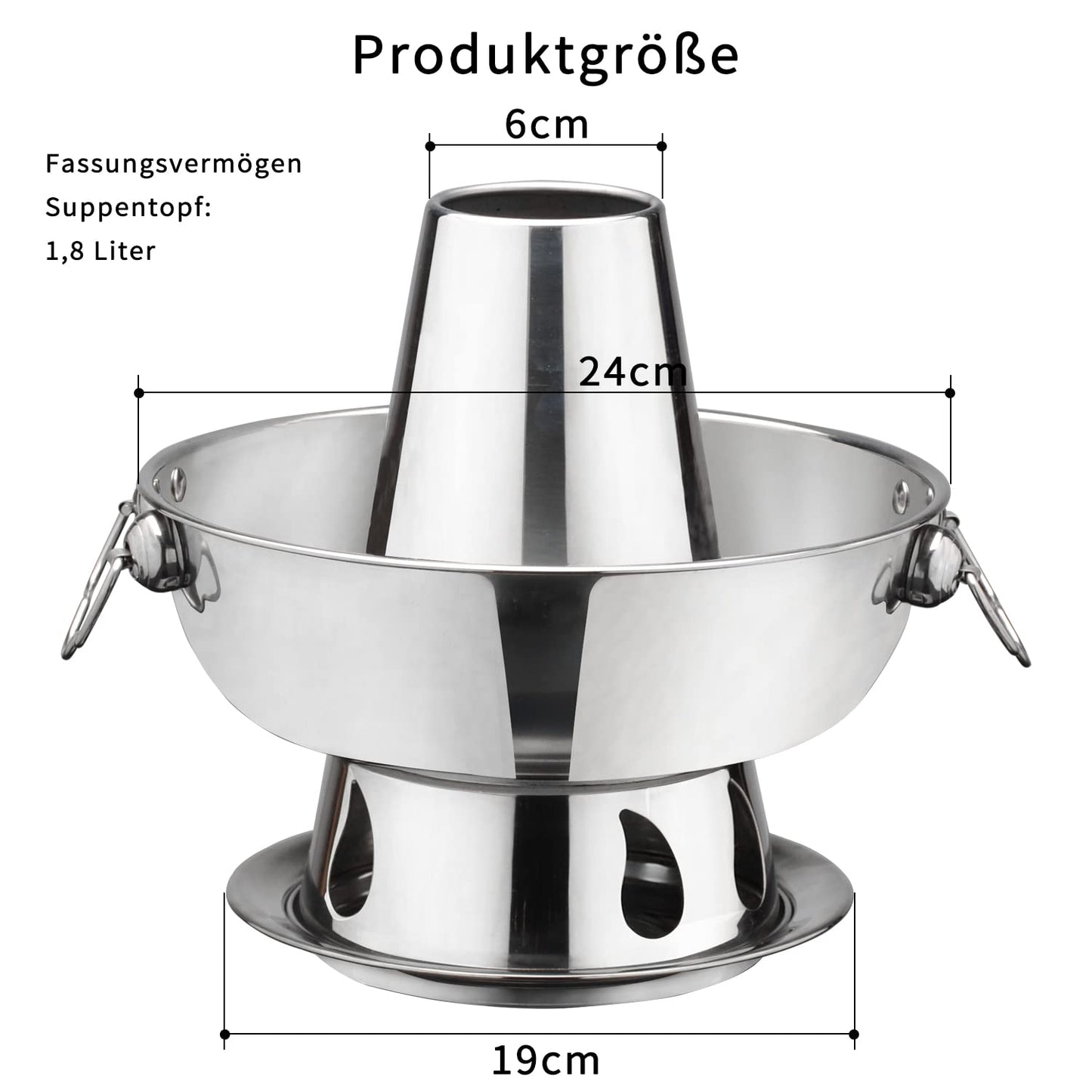 SANQIAHOME 1.8 liter camping stove hot pot made of stainless steel. Chinese charcoal hot pot, Chinese meat fondue lamb cooker, outdoor picnic cooker.