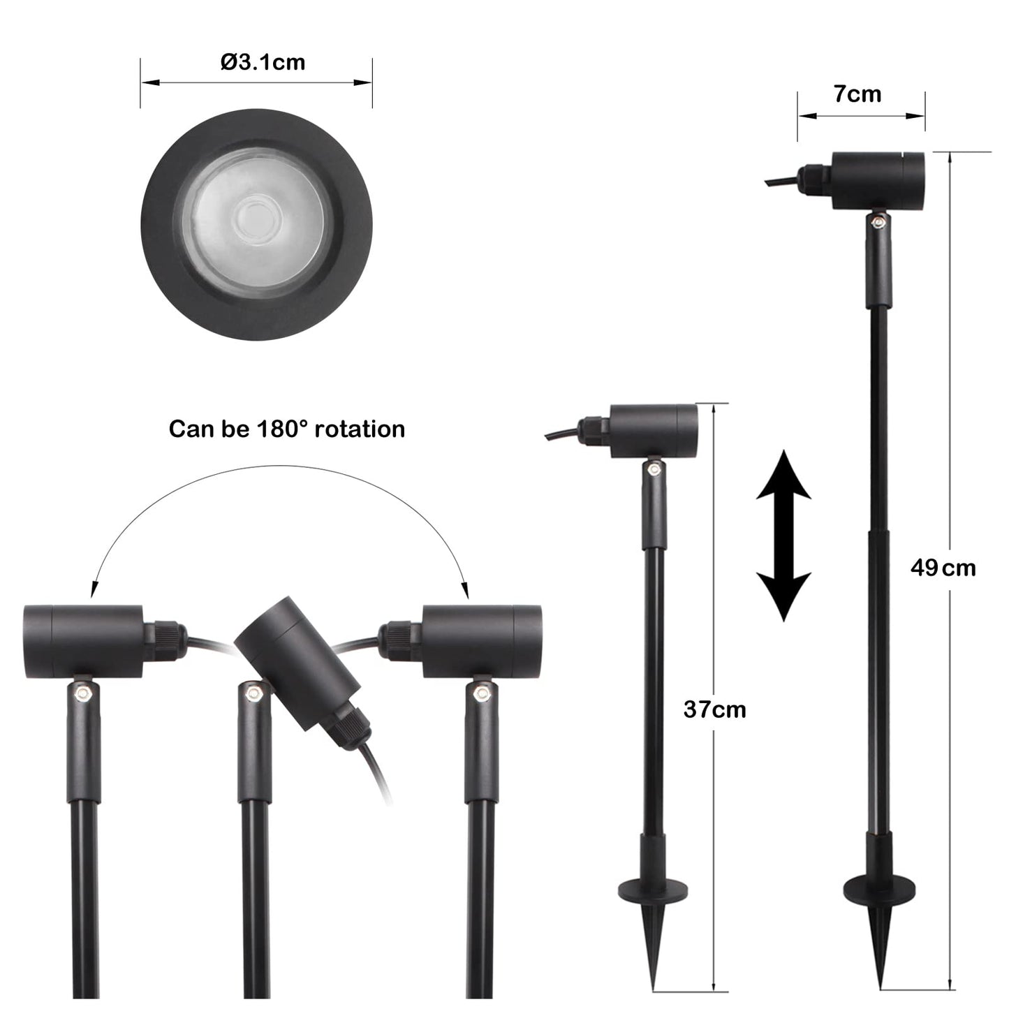 CHNXU 4-piece LED garden lighting 3W garden light IP67 waterproof warm white 3000K 180LM height adjustable garden lamp garden spotlight with 12V power supply for outdoor trees, meadows, gardens, lawns, yards.