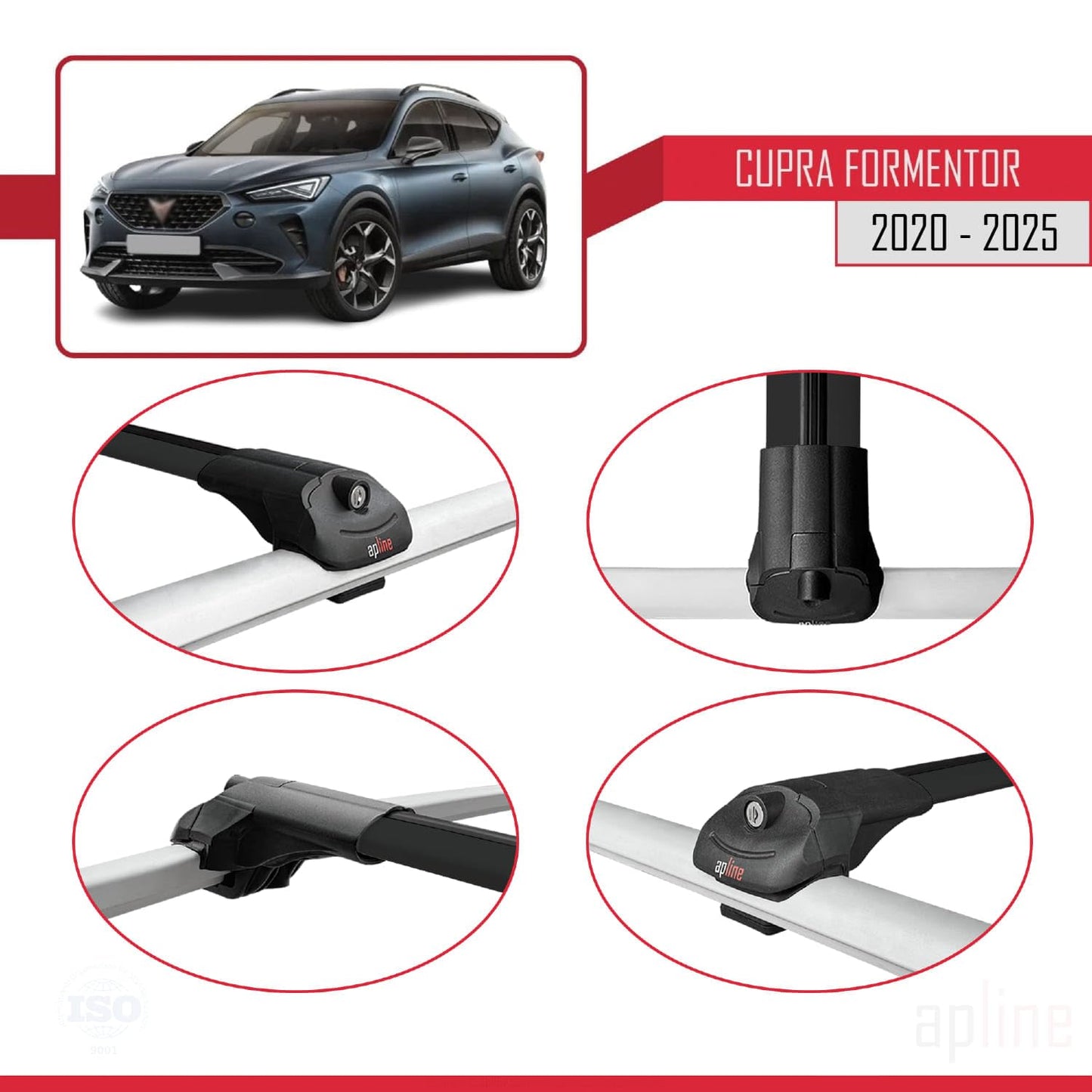 Apline compatible with Cupra Formentor 2020-2024 roof rack ACE-1 black luggage carrier.