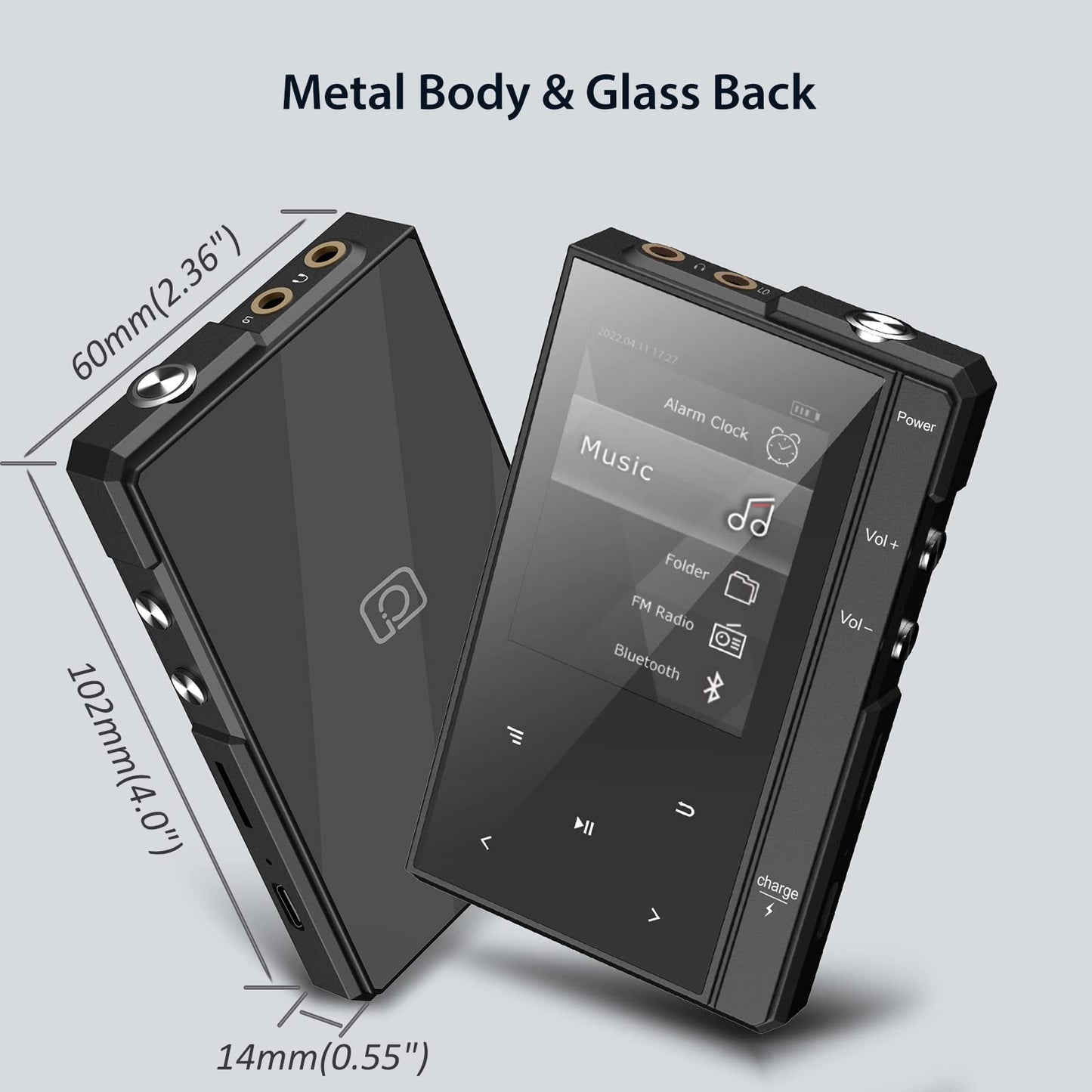 32GB MP3 player with 90 hours battery life, Bluetooth 5.0, Phinistec Z6 digital audio player with speaker, 2.4 inch IPS portable music player, FM radio, voice recorder support up to 256GB.