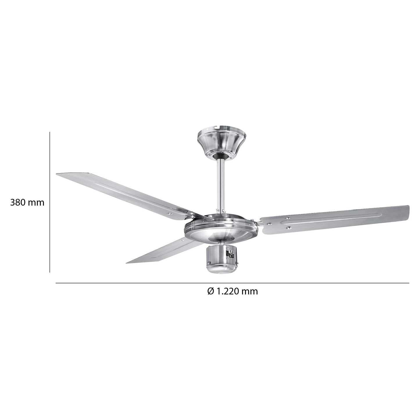 ProfiCare ceiling fan PC-DVL 3071, 3-blade fan for rooms up to 25 m², 4 power levels, reverse function for summer and winter operation, 122cm diameter, 60 watts, stainless steel.