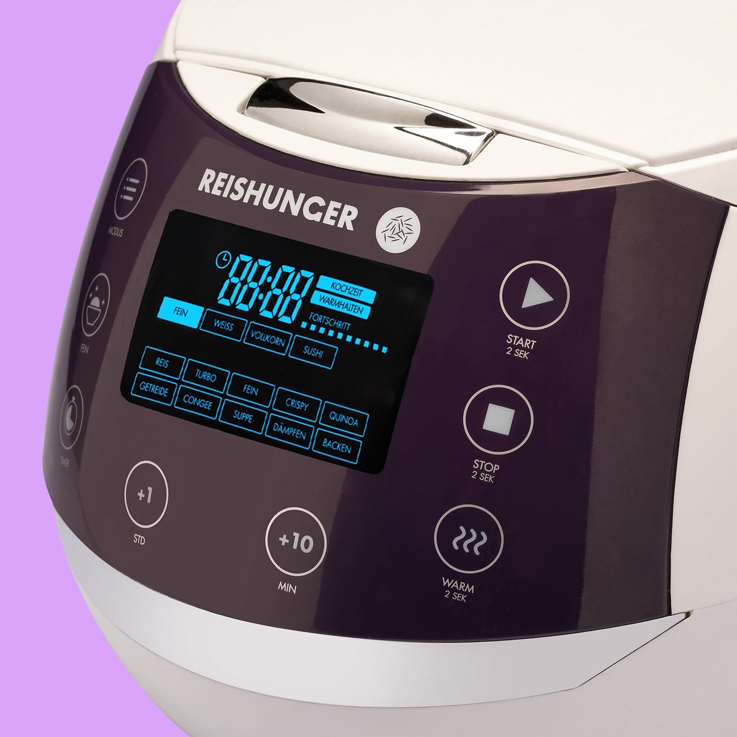 REISHUNGER Digital Rice Cooker & Steamer White | 1.5 L up to 8 people | Keep Warm function, Timer & Premium Inner Pot | Multicooker, 12 programs, 7-phase technology