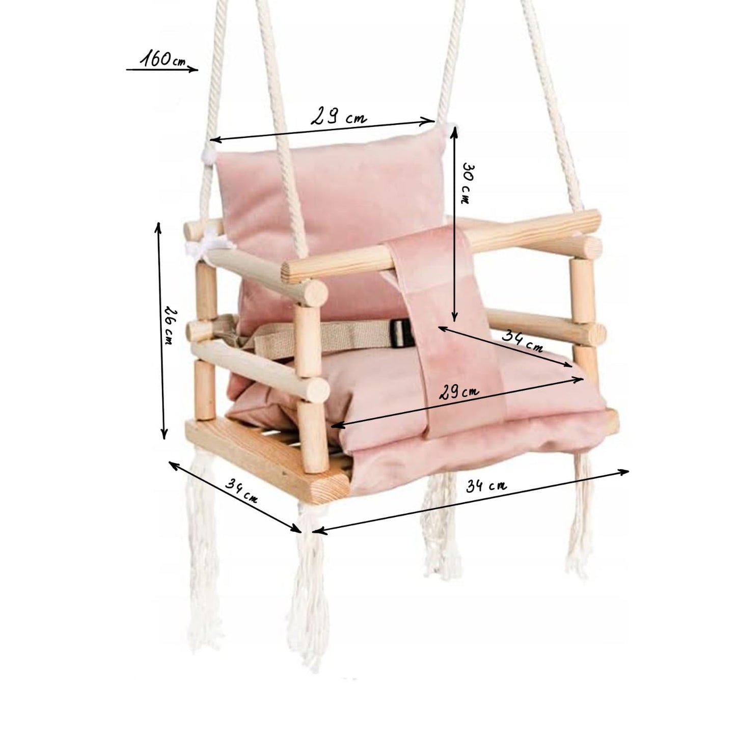 Baby swing children swing wood fabric baby seat baby swing for hanging 3 in 1 (Pink)