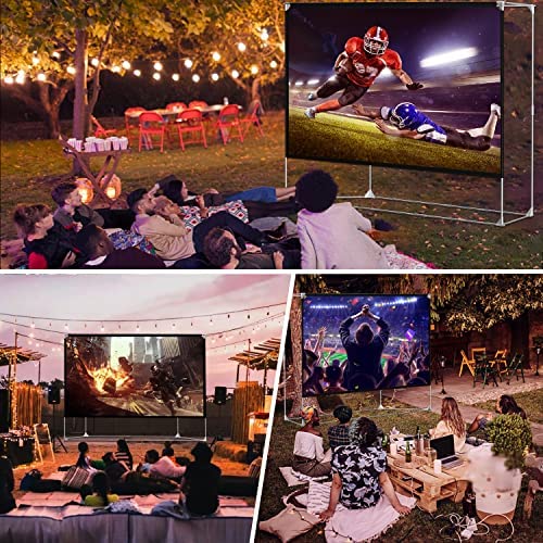 Projection screen with stand 150 inch Portable screen Projector 16:9 HD 4K Premium wrinkle-free screen Stand with carrying bag for home theater Indoor Outdoor projector movie screen.