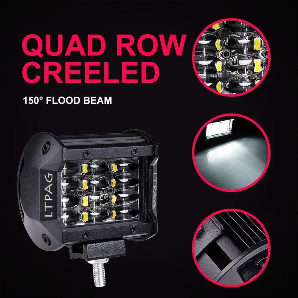 LTPAG auxiliary lights, 2 x 72W Cree LED work lights 4 inches 7200LM 6000K IP68 waterproof off-road floodlight four-row LED headlight work light fog light.
