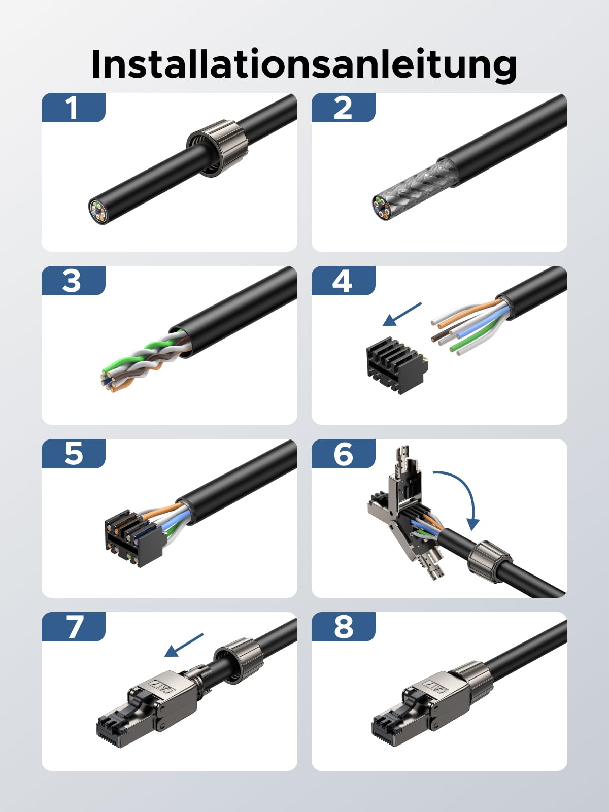 UGREEN CAT 7 RJ45 connector network plug 10Gbps for LAN cable solid cable tool-free AWG 22-24 support POE fully shielded STP 50μ gold-plated contacts (4 pieces)