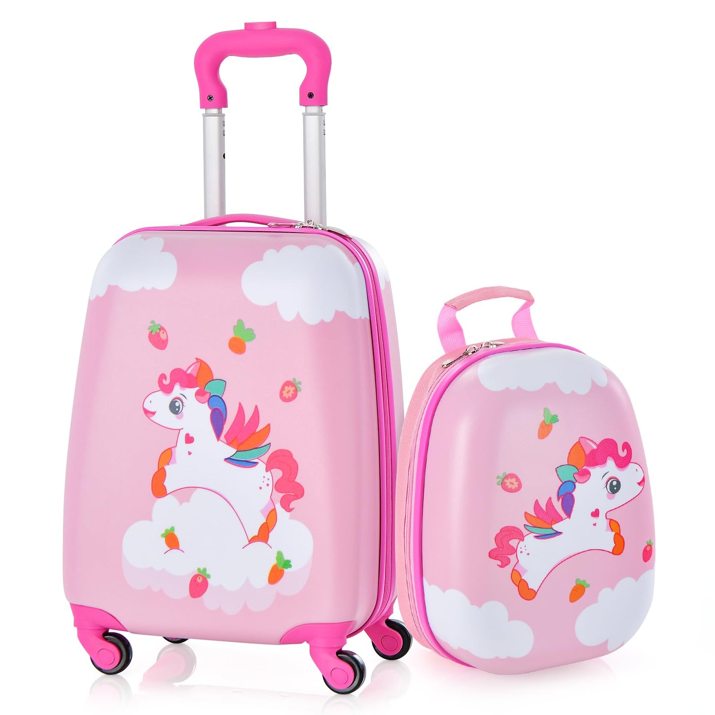 DREAMADE 2 piece kids suitcase & backpack, 16” +12” kids luggage set, kids trolley luggage, carry-on travel luggage hard shell suitcase for kids (Pink, 16 inch +12 inch)