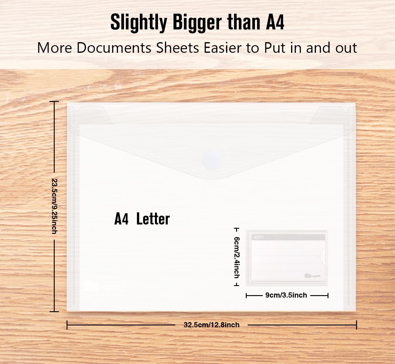 Agoer Velcro Closure Document Bag A4, 40 Pieces Transparent A4 Document Folder With Label Paper for Organizing Documents, A4 Document Bag for School, Home, Office