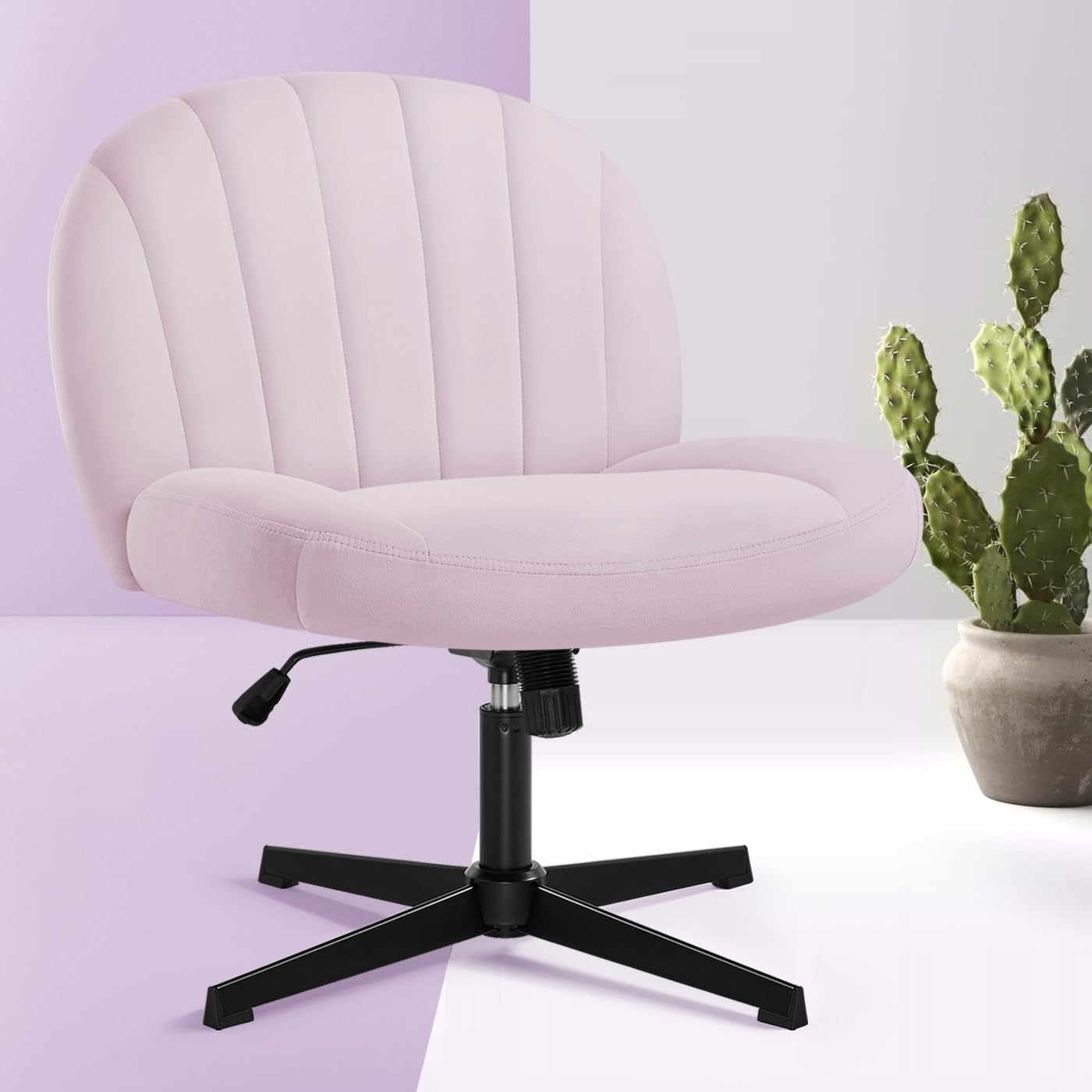 IWMH office chair without armrests, height adjustable swivel chair without casters, desk chair with fabric upholstery, ergonomic chair, reading chair with wider cushion for sitting cross-legged (Pink)