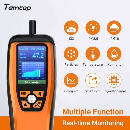 Temtop CO2 meter, carbon dioxide meter, air quality meter for CO2 particles PM2.5 PM10, home air quality monitor, M2000C 2nd