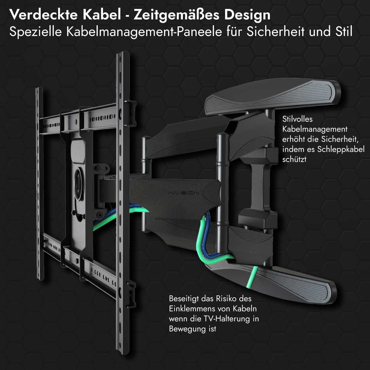Invision TV wall mount for 37-75 inch screens, swivel tilt and extend TV bracket for flat and curved TVs, max weight 50kg, VESA 200x100mm to 600x400mm (DXL-DE-IA)
