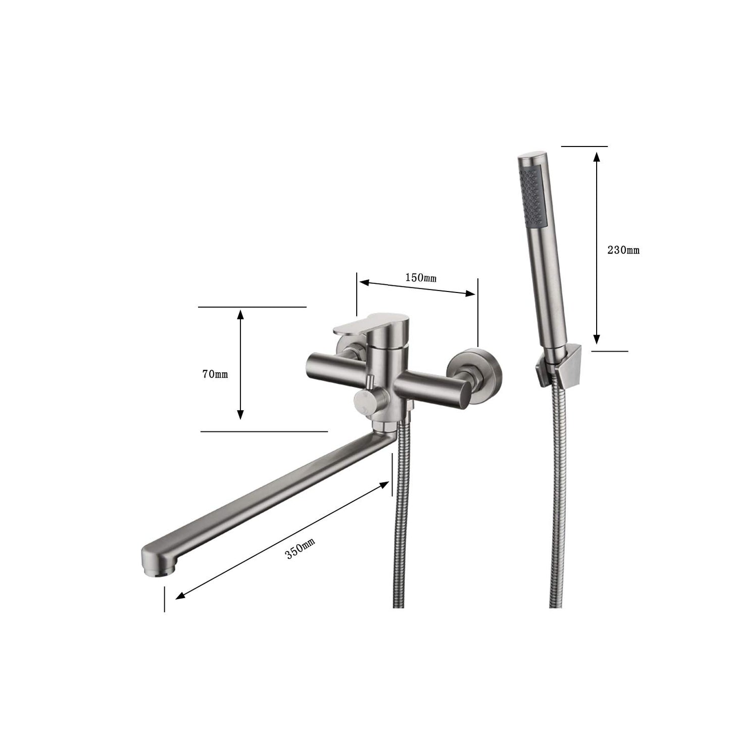 HomeLava bathtub faucet with handheld shower Round single-handle tub faucet bath faucet with shower set shower faucet fixture for shower tub bathroom sink, brushed stainless steel