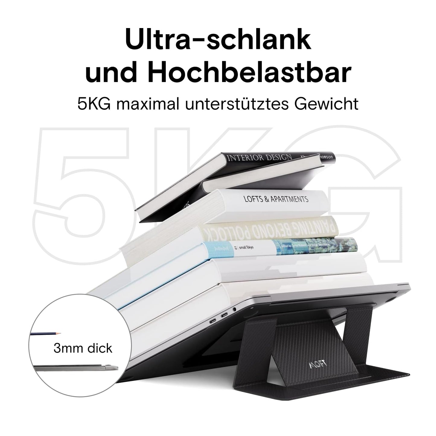 MOFT Laptop Stand, Foldable Notebook Stand with 2 adjustable angles, Improve Posture, Compatible with MacBook Air, MacBook Pro 11''-16'', Self-adhesive - Black Patterned.