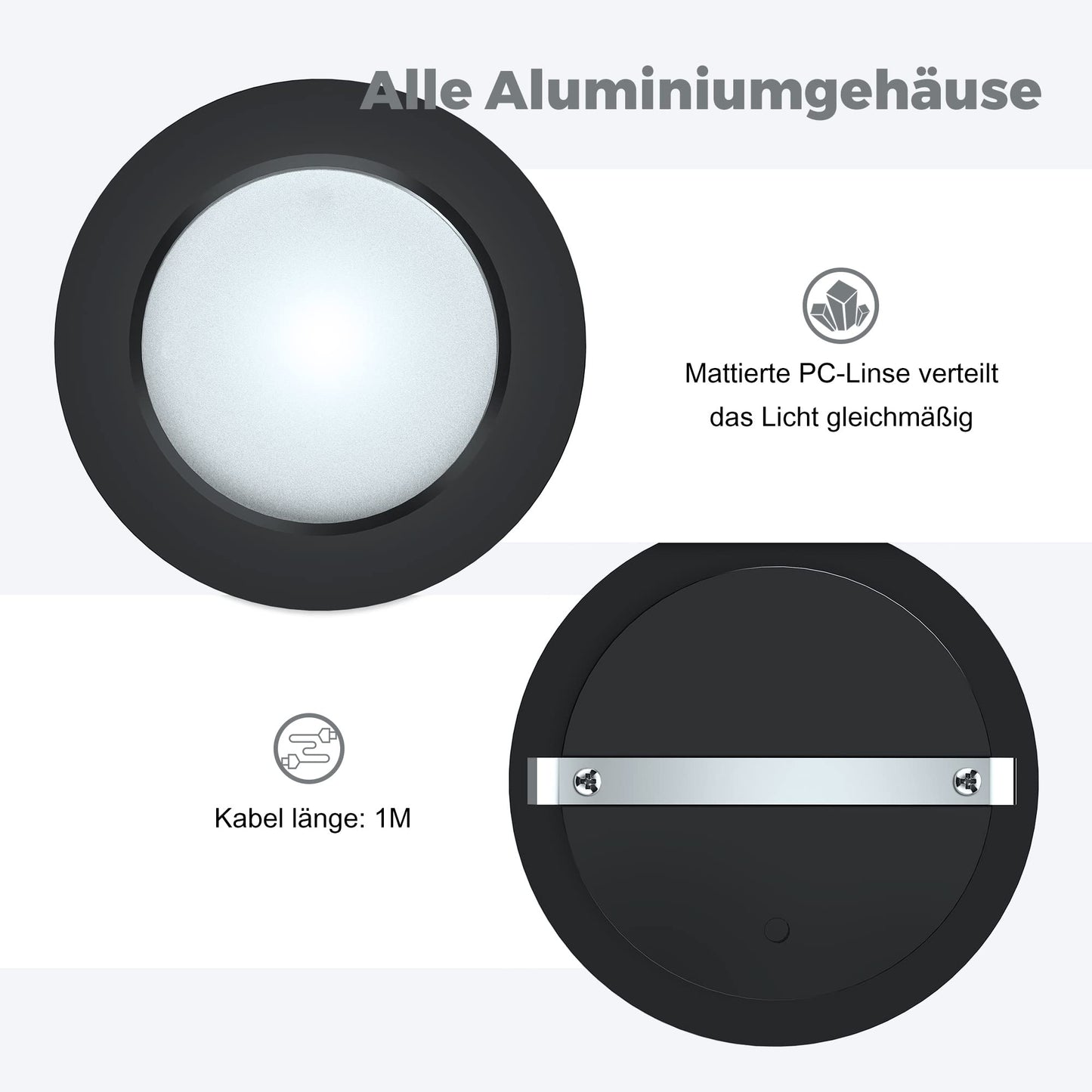 Jeloyutek 6 Pack LED Recessed Light 12V 3W 4000K Dimmable Ceiling Light Hole 60-65mm for RV Boat Caravan, for Display Cases, Shelves, Kitchens, Bathrooms, and Wall Cabinets. Full Aluminum Warm White, Black.