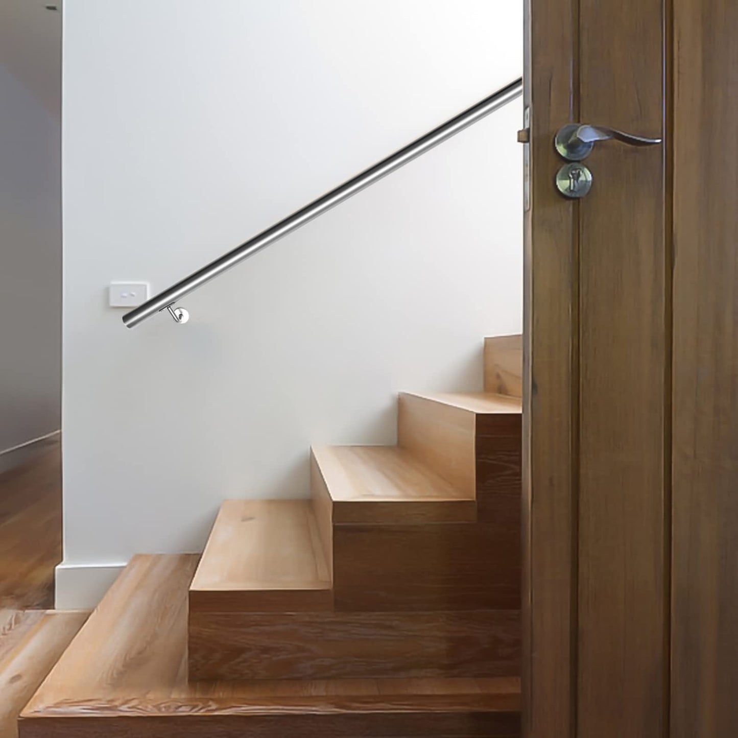 Jopassy stainless steel handrail stair railing, non-slip handrail 50 cm, railing wall handrail for outdoor & indoor with wall brackets, mounting material.