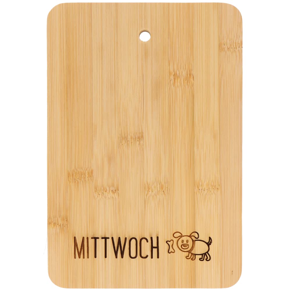 Ready to use | Set of 6 bamboo breakfast boards with stand | Wooden board stand with breakfast boards | Cutting board set "Days of the Week - Kids" | Funny kitchen accessory