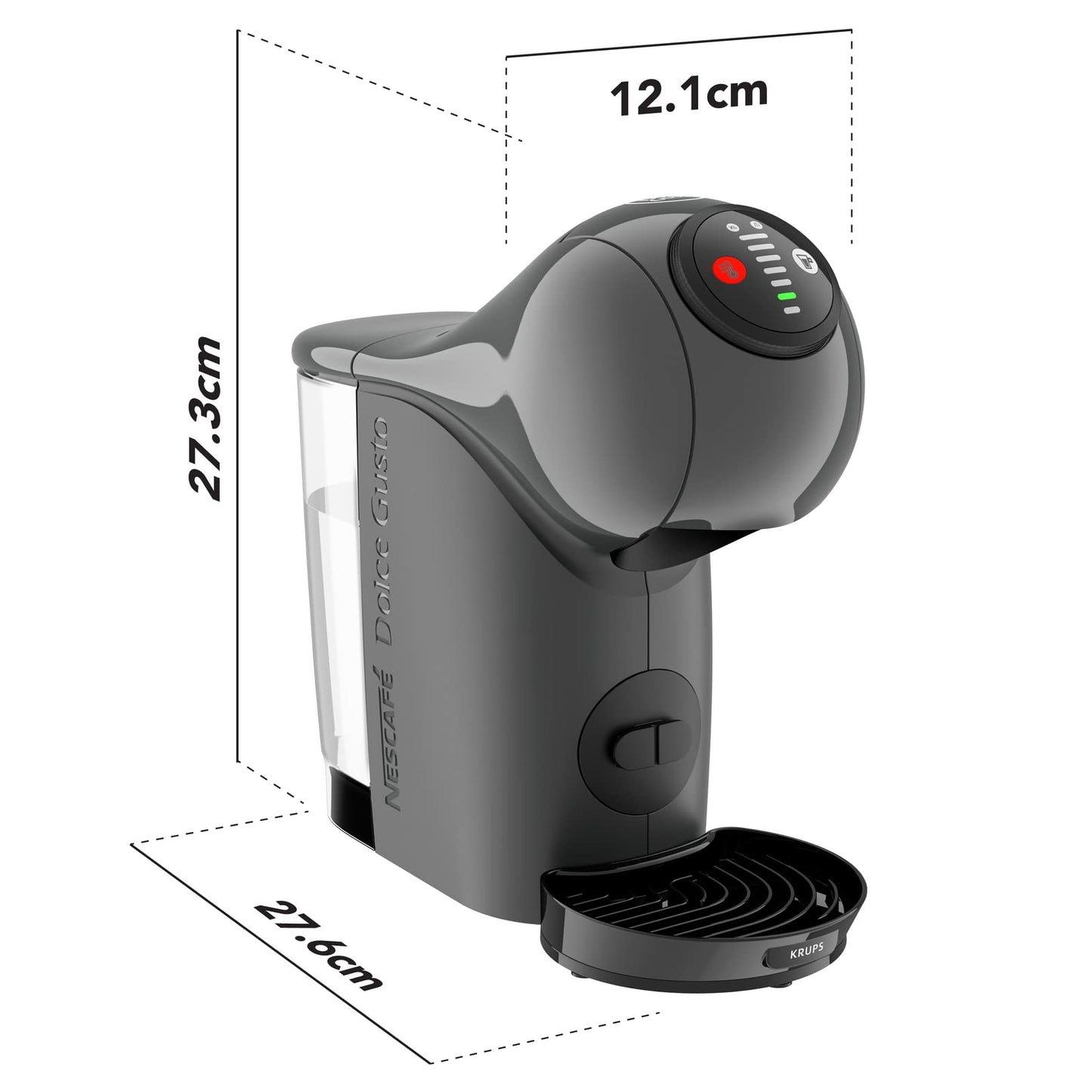 NESCAFÉ Dolce Gusto Genio S by KRUPS, coffee capsule machine, 15 bar pressure, ultra-compact design, over 30 coffee creations, adjustable drink size, auto shut-off feature, anthracite color, KP243B.