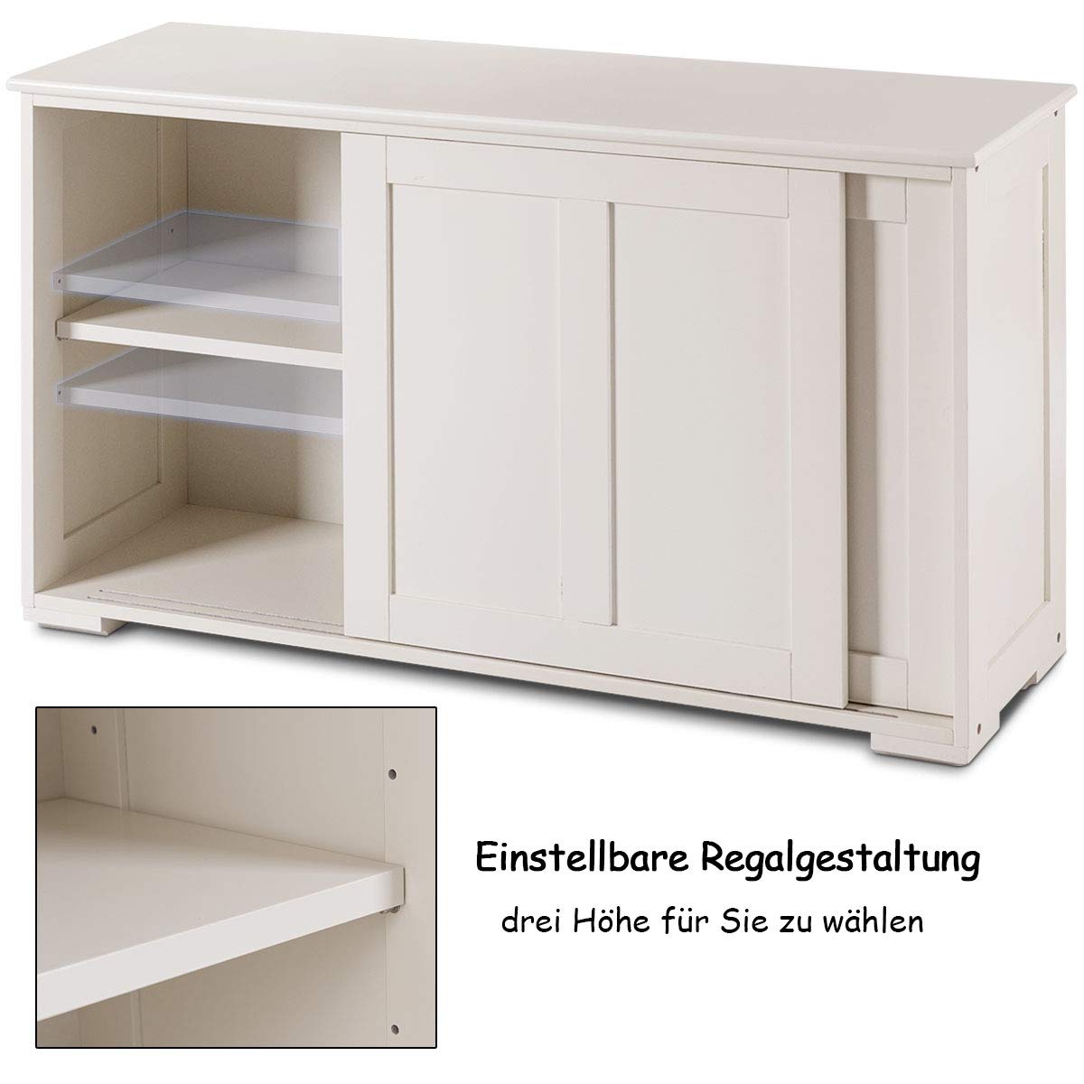 COSTWAY sideboard, kitchen cabinet with sliding doors & adjustable shelves, buffet cabinet storage cabinet, serving cabinet for kitchen, dining room, living room, 107 x 33 x 60 cm, wood, cream white.