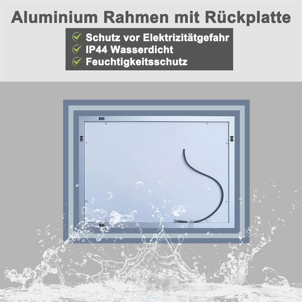 Aica Sanitary Wall Mirror 60x80cm with Wall Switch Anti-fog Bathroom Mirror with Lighting Lighted Mirror IP44 Cool-white Energy-efficient