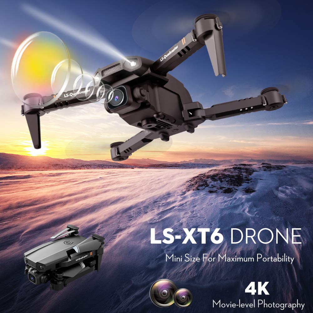 Goolsky drone with 4K camera, drone with dual camera, track flight, gravity sensor, gesture photo/video, altitude hold, headless mode, RC quadcopter for adults and children.