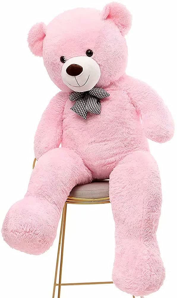 SNOWOLF 110cm Giant XXL Teddy Bear Cuddly Bear 110cm Soft Toy Large Plush Bear with Bow (1.1m, Pink)