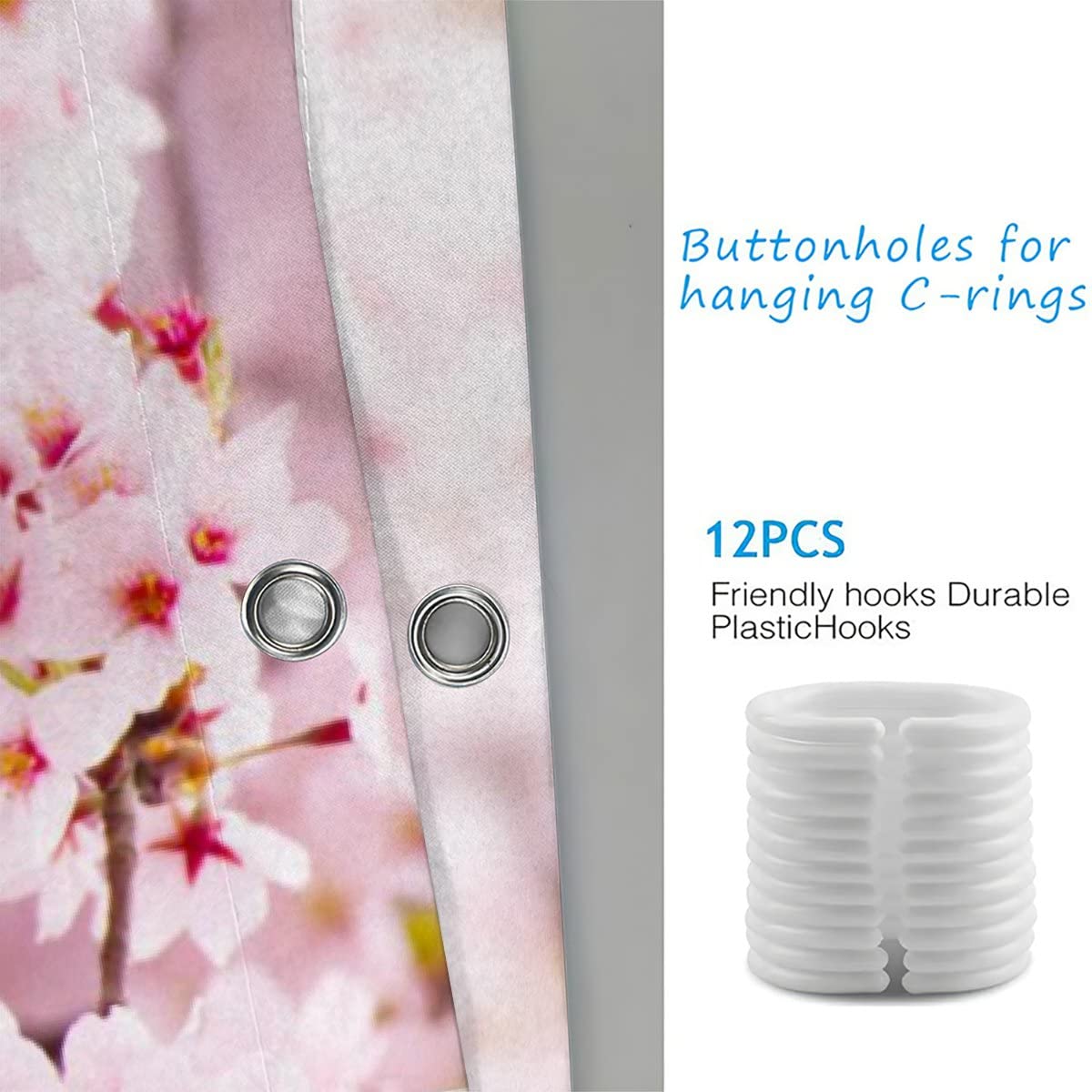 Shower curtain 240x200 Pink Sakura Anti-Mold Waterproof Extra Long Shower Curtains with 12 Shower Curtain Rings Flower 3D Design Bath Curtain for Bathtub Bathroom