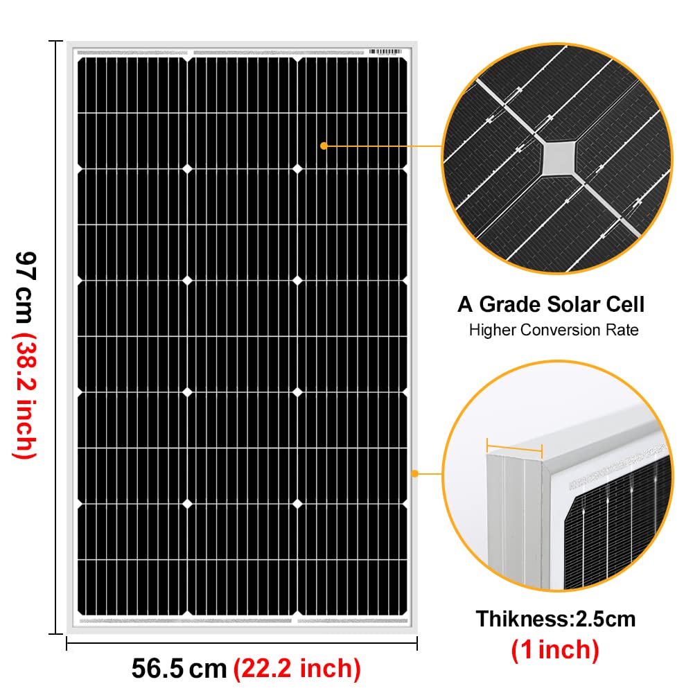 DOKIO 100W 18V monocrystalline solar panel - solar module 100 watt for 12V batteries perfect for RV, camping, garden shed