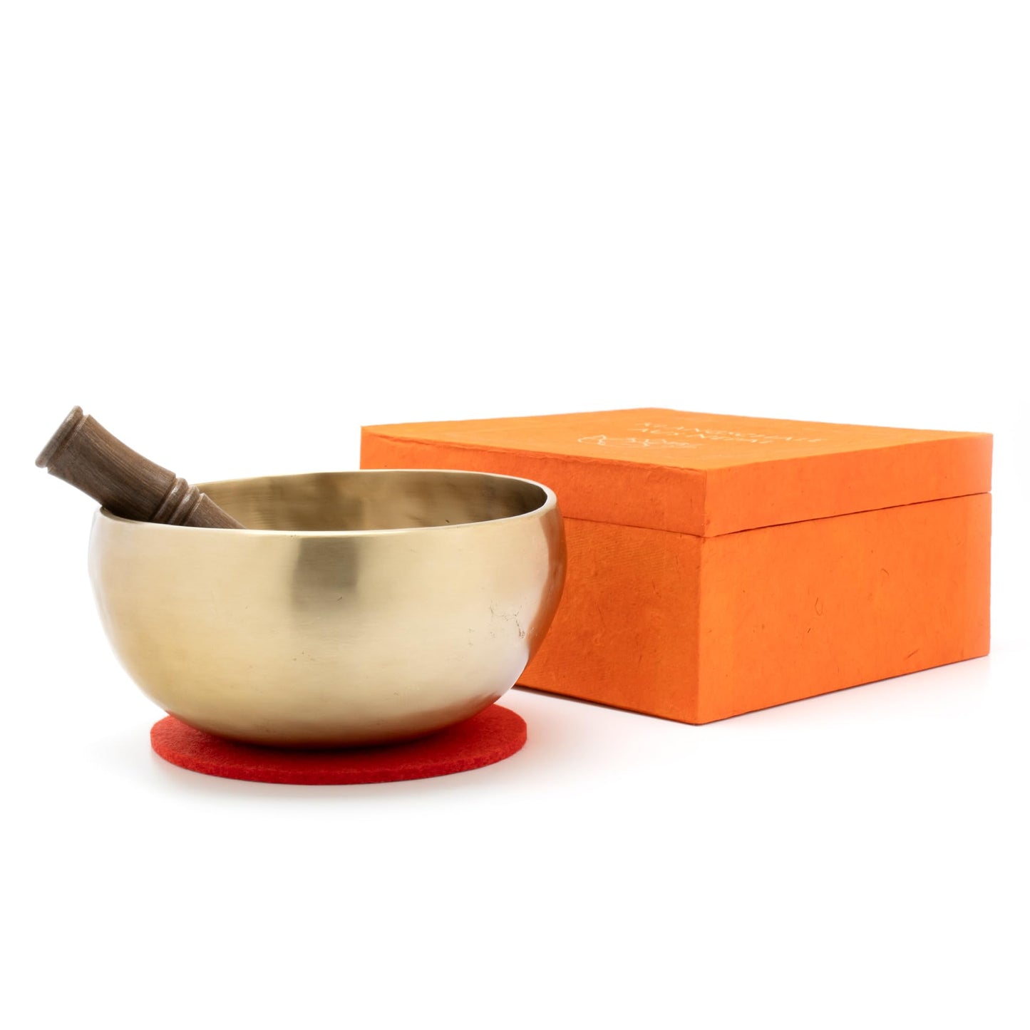 Hand-crafted singing bowl set with felt pad and wooden mallet, presented in a gift box with lotus design -5095-A-