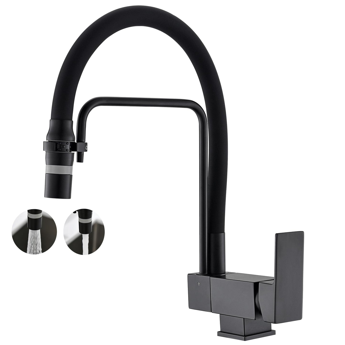Pre-Window Kitchen Faucet with 360° Adjustable Water Tap with 2 Spray Modes, 360° Rotatable Faucet and Under-Window Installation, Ideal Mixer for Kitchens Below the Window (Black)