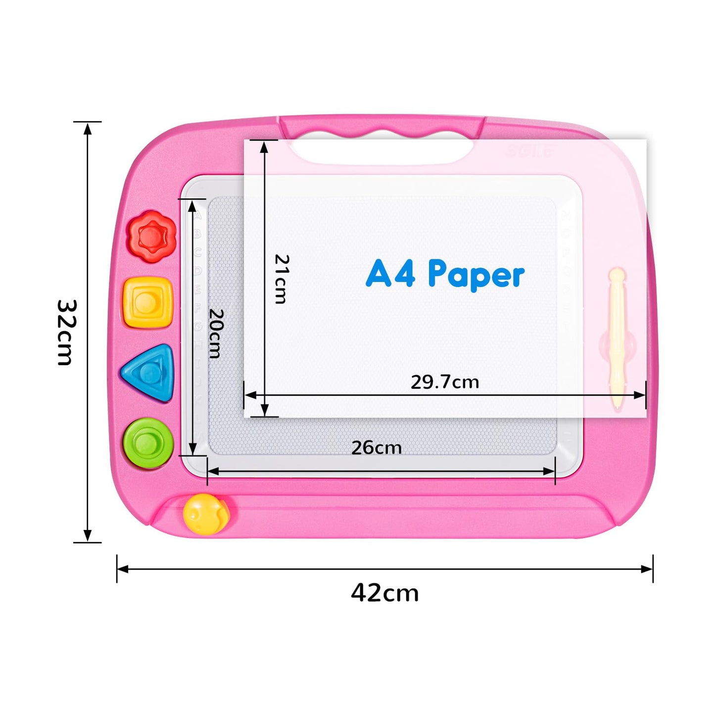 SGILE Large Magnetic Drawing Board Magic Doodle Board, 42x32cm Sketch Pad Magic Drawing Board Painting Board with 4 Shape Stamps for Kids Ages 3+ Gift, Pink