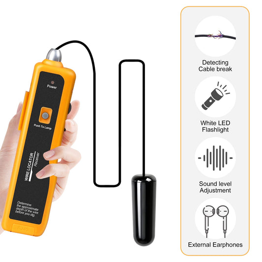 Kolsol F02 underground cable locator, cable locator with headphones, cable tester for pet fence cables, buried cables, irrigation control wires.