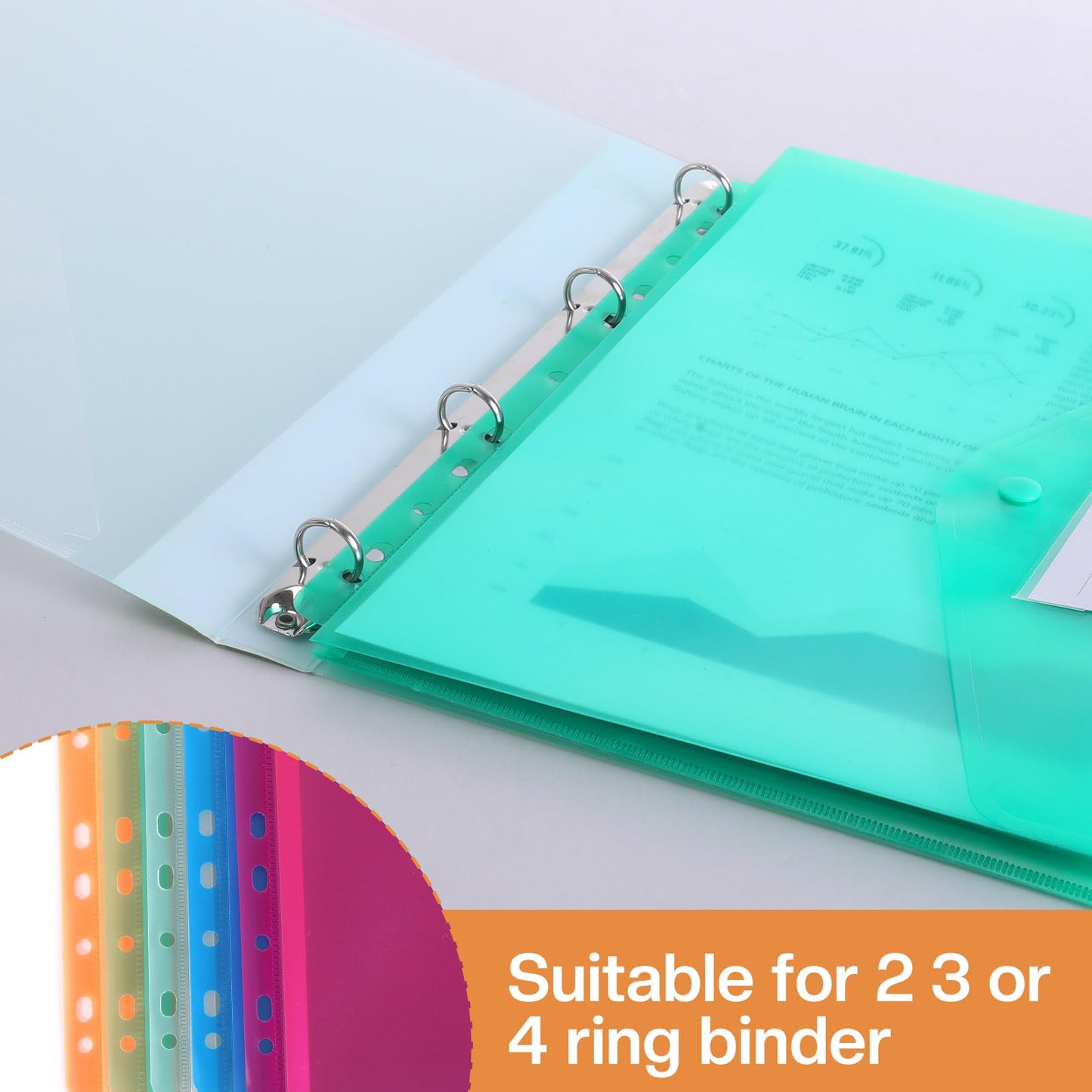 DATEFUN Document Pouch A4 20 Pack, Three-dimensional Document Folder A4, Transparent File Folder A4 with Binder Holes and Label Pocket, Holds 300 Papers (White)