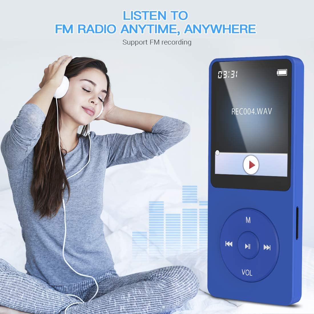 AGPTEK 8GB MP3 player 70 hours playback, color Navy Blue