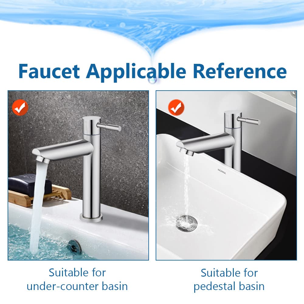 REFORUNG stainless steel cold water faucet for wash basin with single lever handle and 60cm connection hose for guest bathroom. 175mm faucet height.