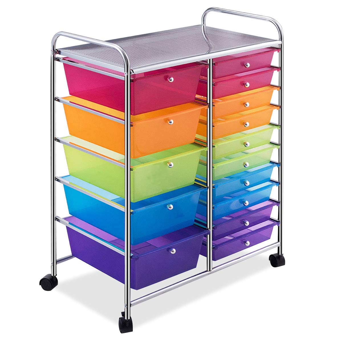 GOPLUS rolling cart with 15 stackable drawers, color options, utility cart household trolley storage cart bathroom cart shelf cart (Colorful)