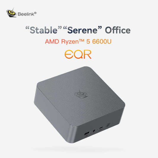 Beelink EQR6 Mini PC, AMD Ryzen 5 6600U (6C/12T up to 4.5Ghz), 32GB LPDDR5 RAM 500GB PCIe4.0 SSD Mini Computer, WiFi6, BT5.2, Dual HDMI, Dual 1000M LAN, USB3, Type-C